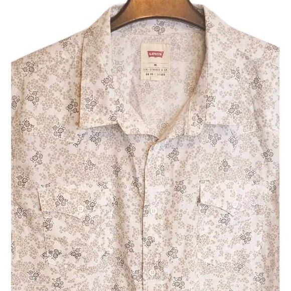 Levi's Strauss & Co. Floral Button Up Shirt White Beige Summer‎ XXL 2XL Western - Picture 2 of 6